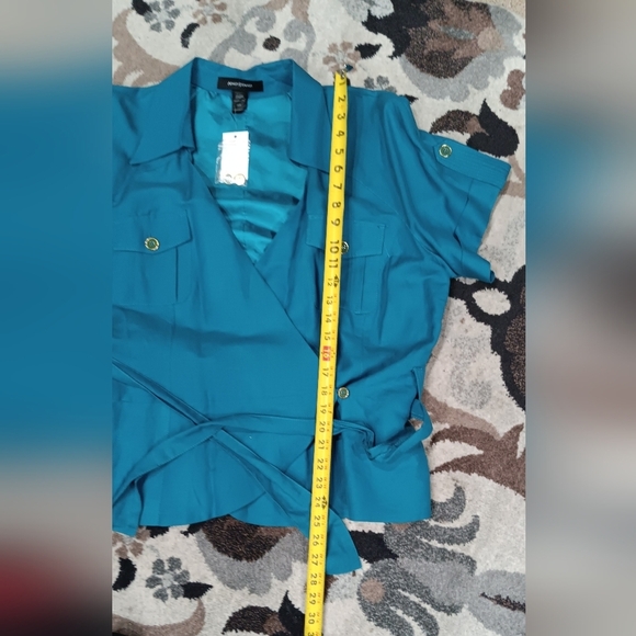 Ashley Stewart Wrap Top Plus Size 16W NWT Short Sleeve Button Accents Belted - Picture 6 of 11